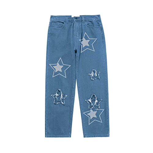 Work Jeans Men's Y2.k Baggy Jeans for Men Wide Leg Straight Denim Pants Hip Hop Loose Trousers Streetwear Trousers Men, blue, XXL