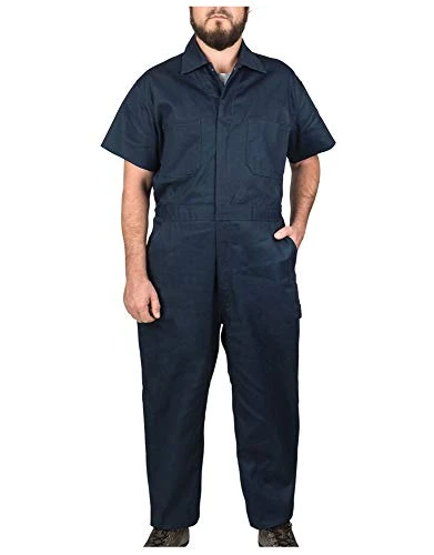 Work Men's Short Sleeve Poplin Non-Insulated Mechanic Coverall, Navy, 38 Short