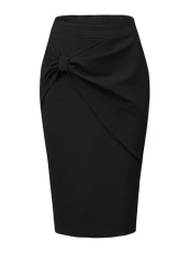 Work Pencil Skirts for Women's Ruched High Waist Bodycon Midi Skirt Black XL