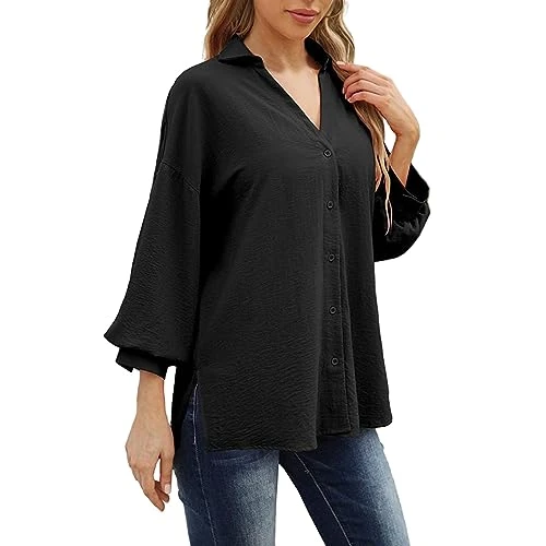 Workout Tops for Women UK T Shirts for Women V Neck Summer Tops Ladies Extended Shoulder Tshirt Plus Size Tops for Women 26-32 UK T-Shirts (Black, L)