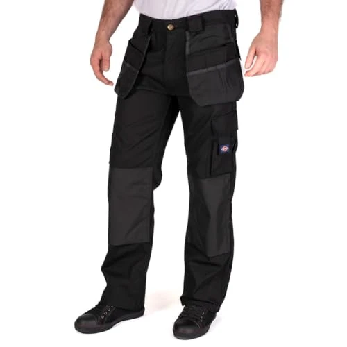 Workwear LCPNT216 Mens Multi Pocket with Knee Pad Pockets Fixed Holster Work Cargo Trouser,Black,32W