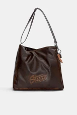 Worn-Effect Stwd Mini Shopper Bag - Brown
