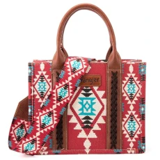 Wrangler Tote Bag for Women Western Shoulder Purses Boho Aztec Satchel Handbags, Angel Diamond Burgundy M, S