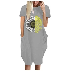 Wrap Dress Women Winter Ladies DressO-Neck Sunflower Print BeachCaselle Loose Clothing Wrap Dress Short, gray, M