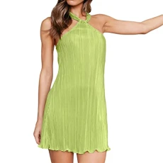 Wrap Dress Women's Halter Dress Pleated Draping Cross Over Skirt Fashion Casual Dress Winter Dresses Women's Elegant Dresses with Halterneck for Women Women's Dress Sexy Short, Green, M