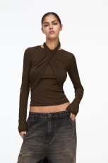 Wrap Neckline T hirt - Brown