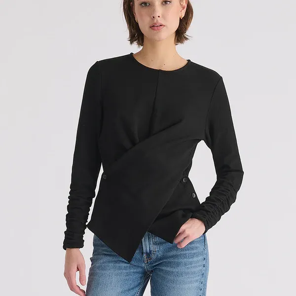Wrap top with ruched sleeve detail