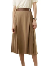 Wrap Wool Skirt with Silk Chiffon Lining for Women Midi Length with Leather Pacthed Waistband Vintage Style Soft(Mocha,UK 12) Wrap Wool Skirt with Silk Chiffon Lining for Women Midi Length with Leather Pacthed Waistband Vintage Style Soft(Mocha,UK 12)