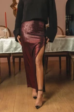 x JoJo Red Wine Maxi Skirt - Burgundy Polyester 2