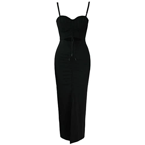 x Rihanna Fenty Front Ruched Cut Out Black Womens Dress 577296 01