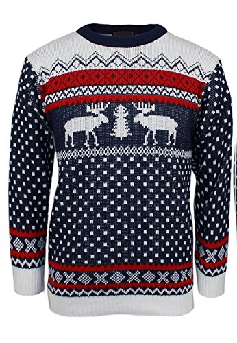 Xmas Novelty Knitted Christmas Reindeer Sweater Jumper Navy