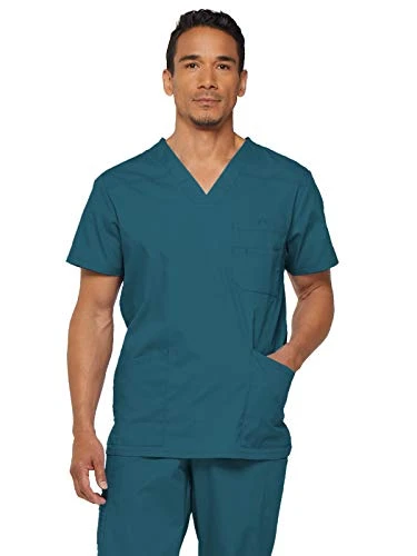 Xtreme Stretch Men's V-Neck Scrub Top, Caribbean Blue, S