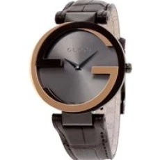 YA133304 Interlocking-G Black Dial Brown Leather Ladies Watch