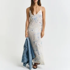 Yellow Floral Print Slip Midi Dress - Beige