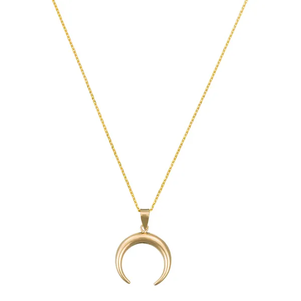 Yellow Gold Half Moon Pendant Necklace