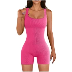 Yoga Jumpsuit for Women Ribbed One Piece Tank Top Sleeveless Bodycon Sport Shorts Gym Romper Workout