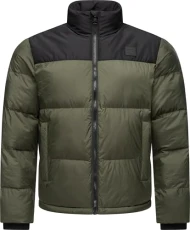 YOUMODO Men's Winter Jacket Warm Quilted Jacket in Trendy Retro Colourblocking Look S-3XL, dark olive, L