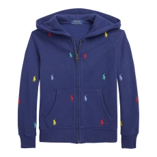 Younger Boy′ Dark Blue Pony Print Cotton Blend Zip Up Hoodie Younger Boy′ Dark Blue Pony Print Cotton Blend Zip Up Hoodie