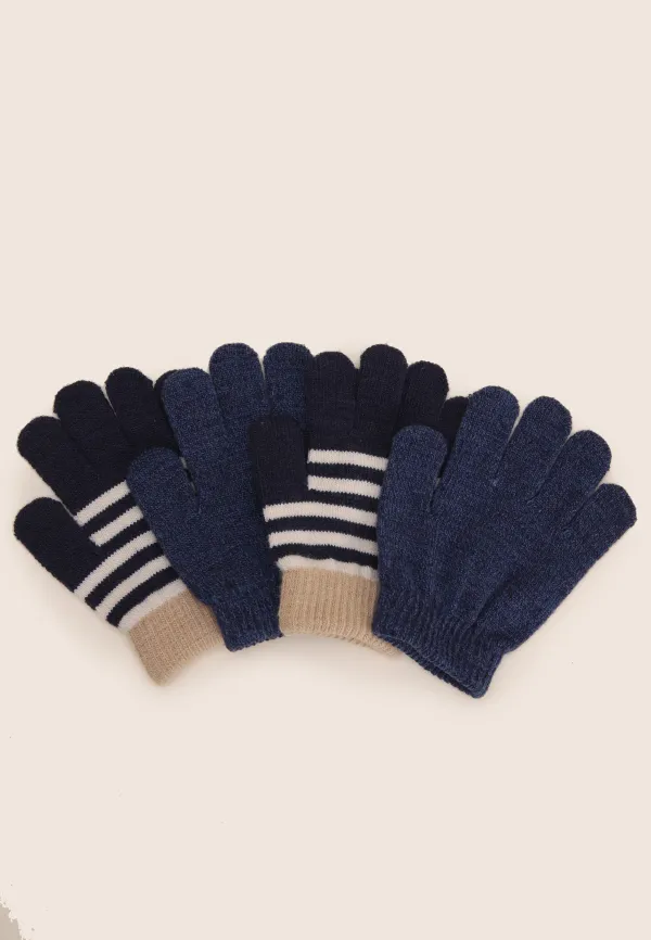 Younger Boys 2pk Navy Stripe Magic Gloves