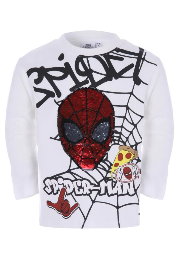 Younger Boys Ecru Spider-Man Sequin T-Shirt