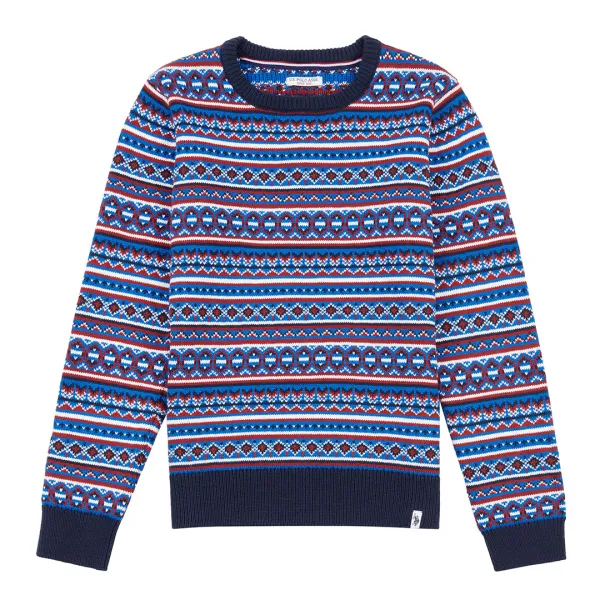 Younger Boys Navy Intarsia Cotton Jumper - Blue