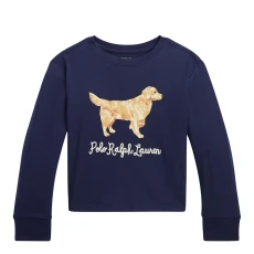 Younger Girl′ Navy Animal Logo Long leeve Cotton T hirt Younger Girl′ Navy Animal Logo Long leeve Cotton T hirt