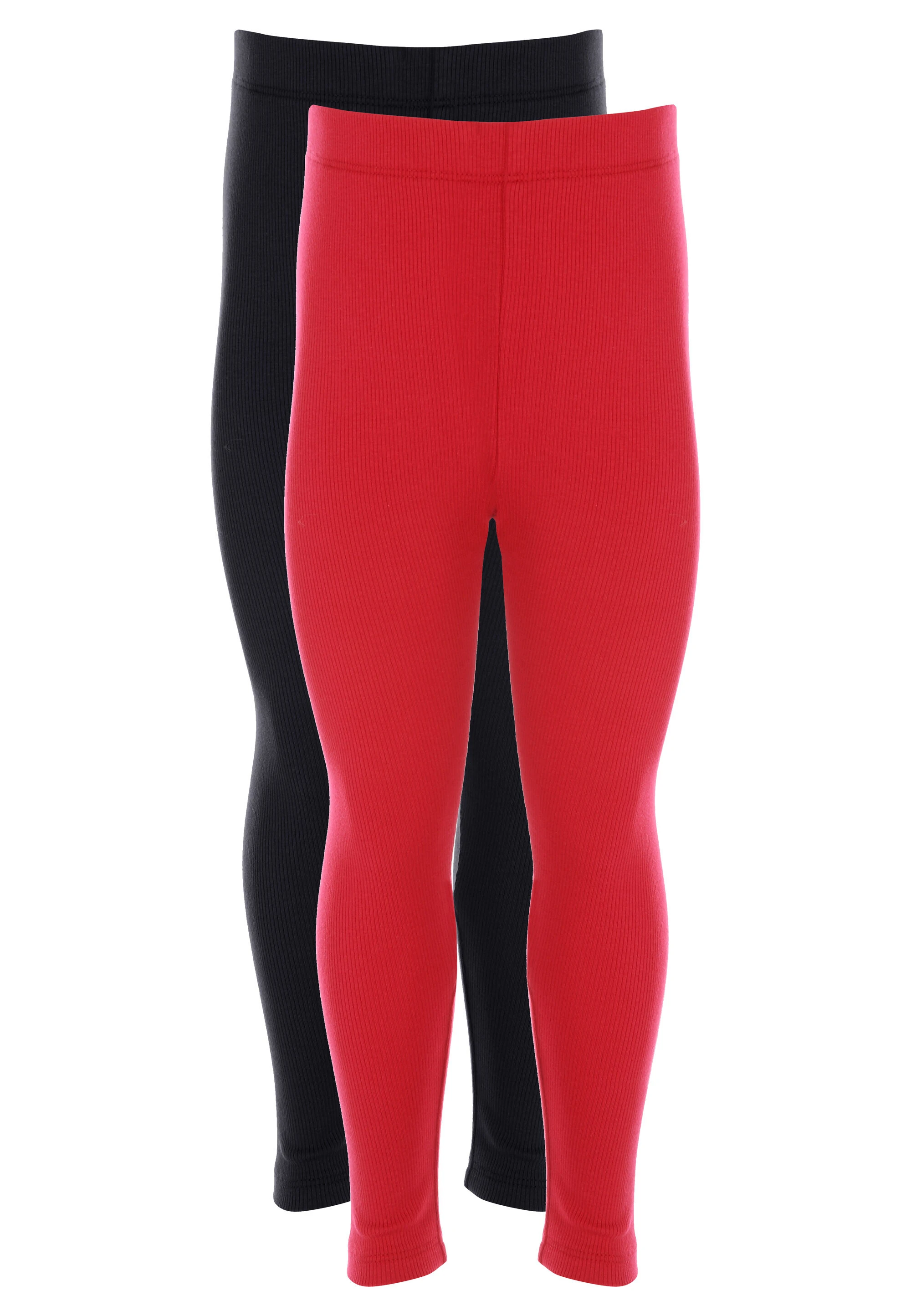 Younger Girls 2pk Red & Black Ribbed Leggings