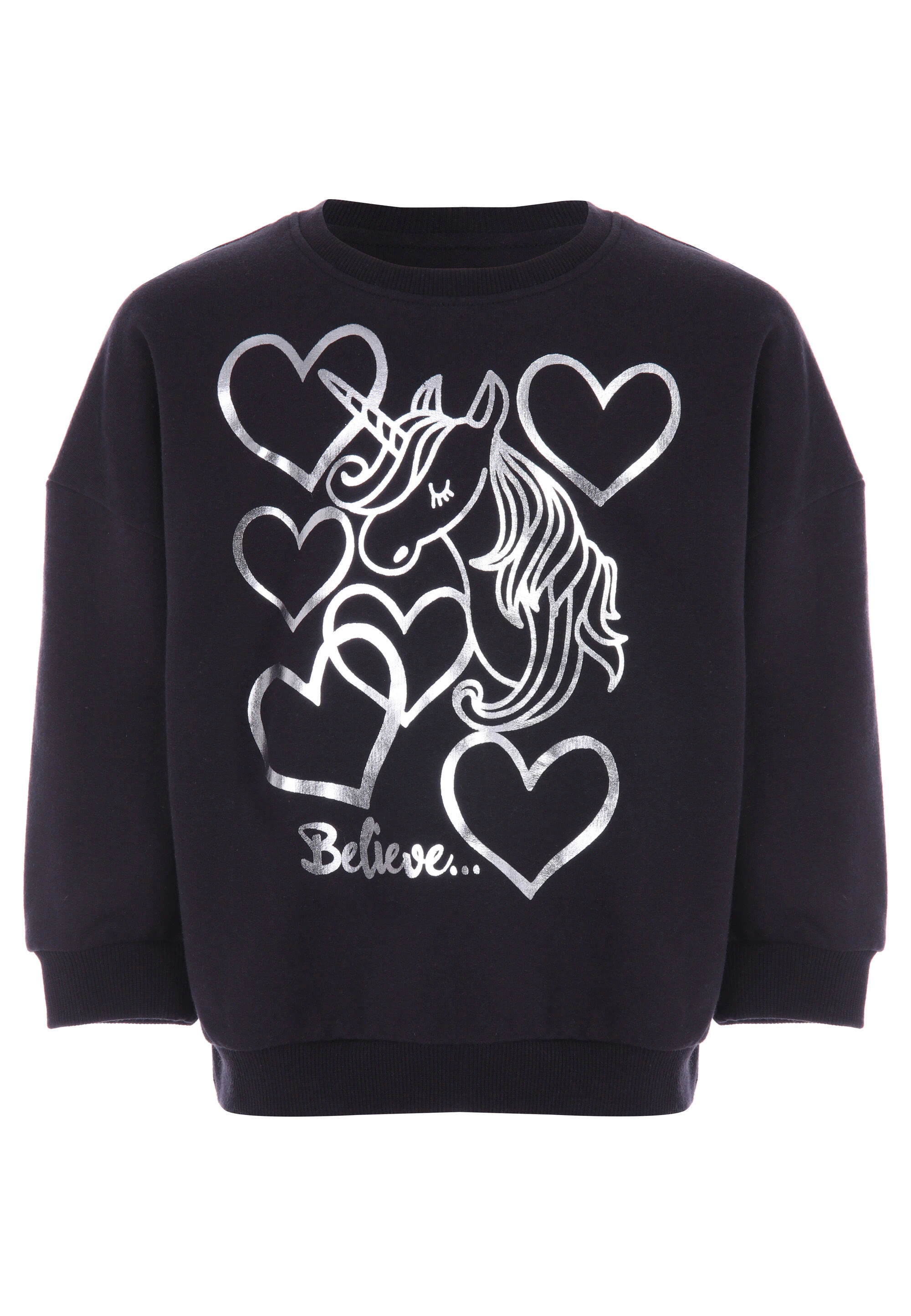 Younger Girls Charcoal Unicorn Foil Print Sweatshirt