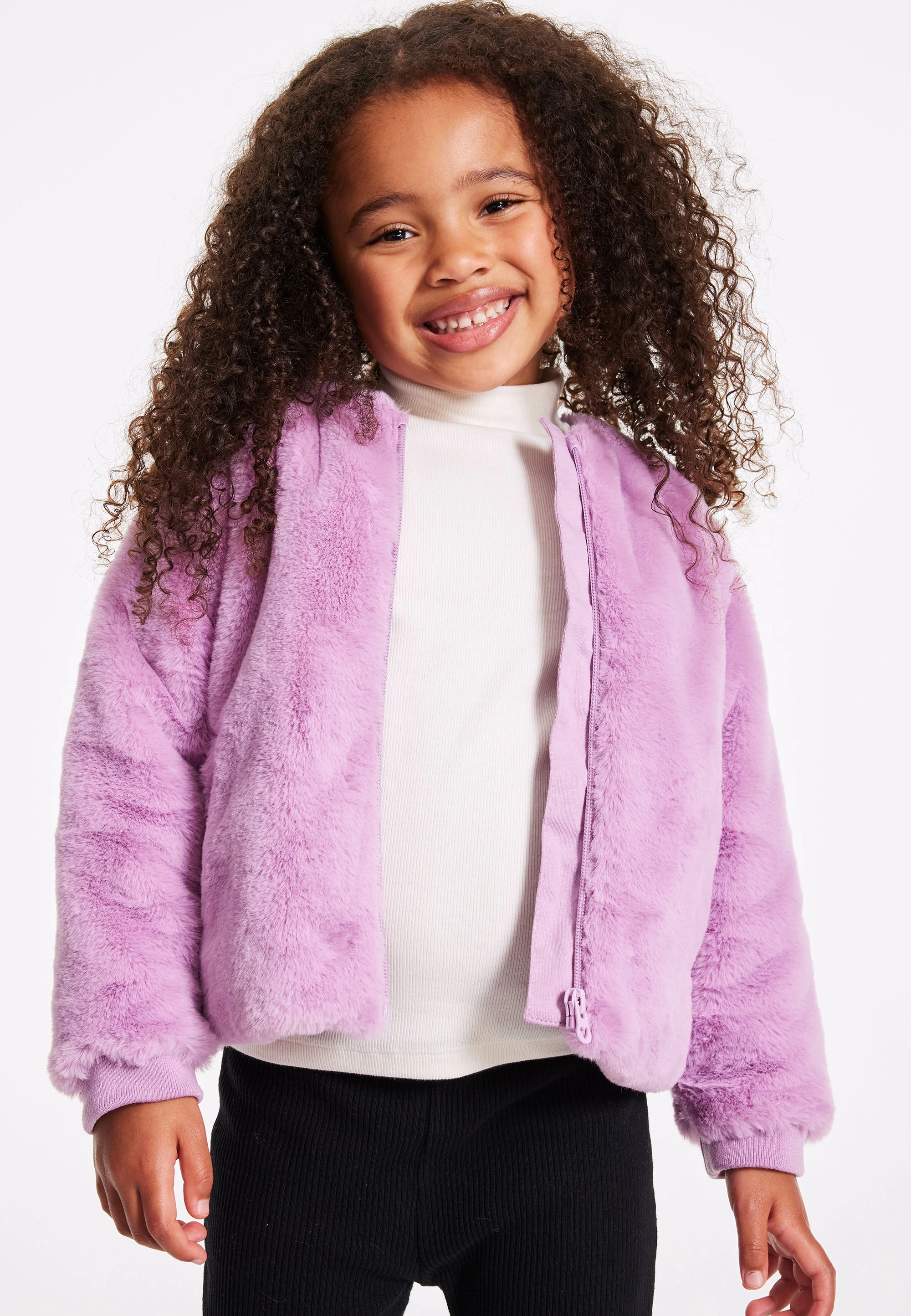 Younger Girls Lilac Fluffy Coat