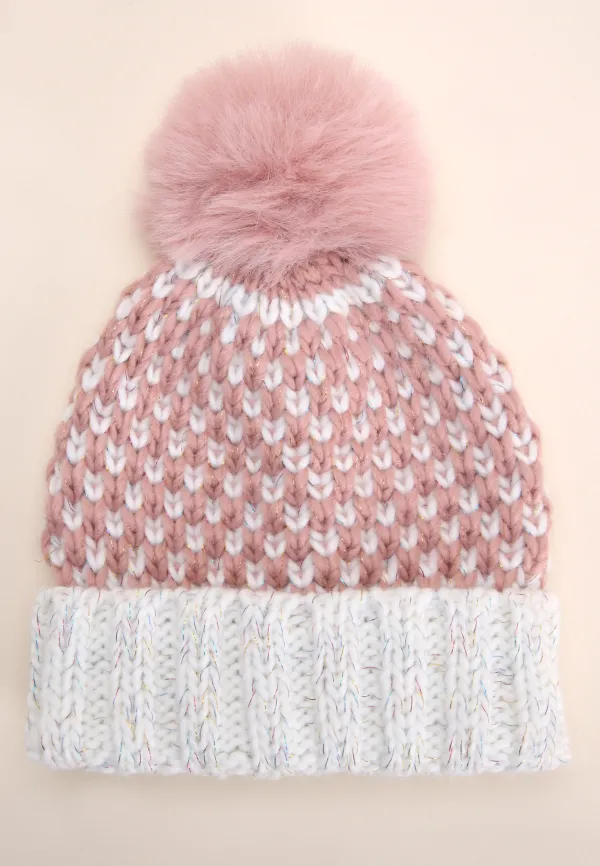 Younger Girls Pink Lurex Bobble Hat