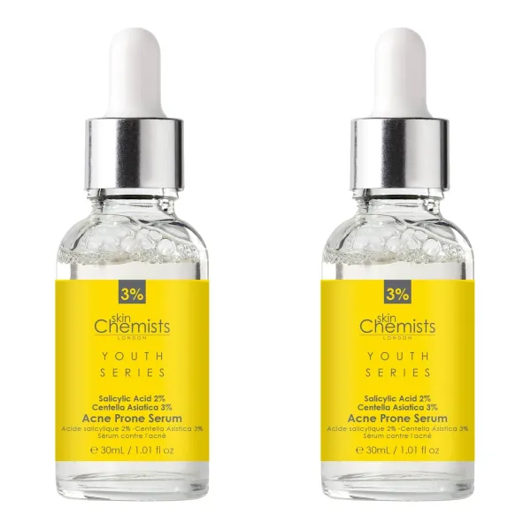 Youth Series Acne Prone Serum Salicylic Acid % Centella Asiatica % 30ml x Duo Pack - White