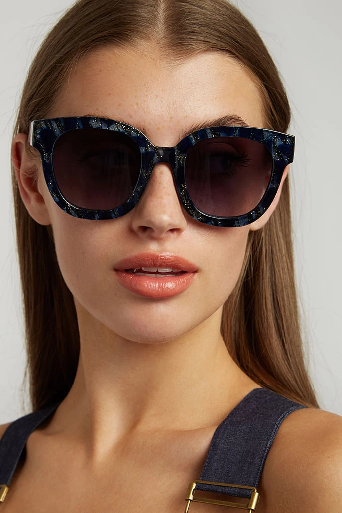 Zabi Glitter Tortoise Shell Sunglasses Blue