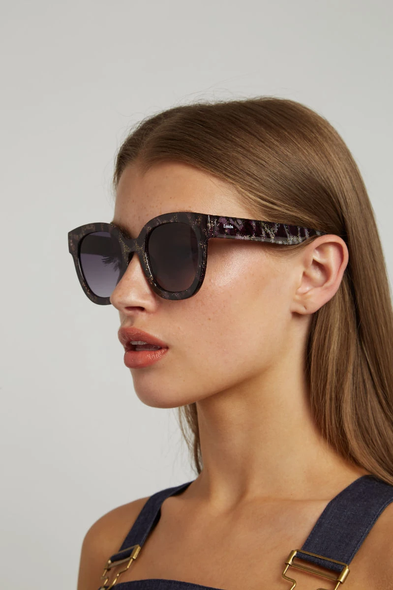 Zabi Glitter Tortoise Shell Sunglasses Purple