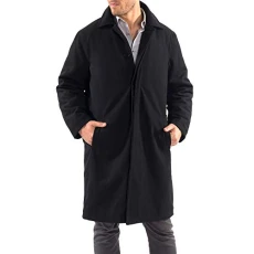 Zach Mens Wool Trench Coat Knee Length Overcoat Black Lrg