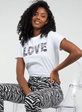 Zebra Print Love Slogan T hirt White