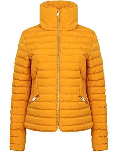 Zelda Funnel Neck Quilted Jacket in Old Gold - -14