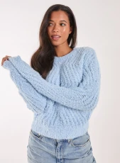 Zig Zag Detail Cropped Knit Jumper BLUE