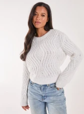 Zig Zag Detail Cropped Knit Jumper IVORY