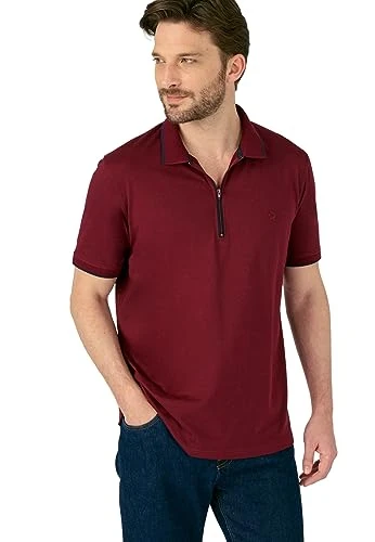 Zip Detail Polo Men Polo Collar Climatyl Short Sleeves Red