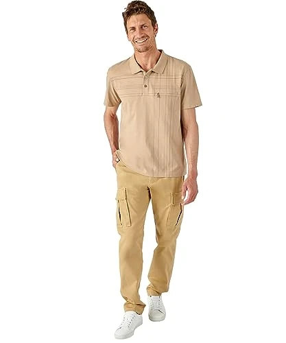 Zip Detail Polo Men Polo Collar Short Sleeves Beige