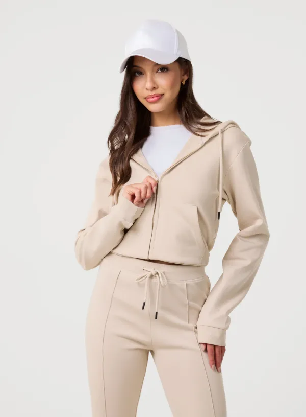 Zip Up Cropped Hoodie - S - STONE