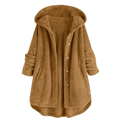 Zipper Casual Solid Hooded Long Women's Colour Coat Women's Winter Coat Elegant, brown, XL