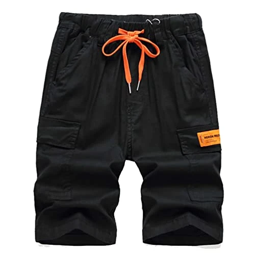 ZkuiKun Kids Cargo Shorts Drawstring Summer Shorts Elasticated Waist Pants Trousers for Boys 5-14 Ye