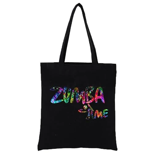 Zumba Print Canvas Tote Bag for Women Black Cotton Shoulder Bag Reusable Bags for Shopping, Groceries, Gift bags,Travel Bag,Shopper Bags