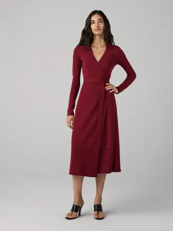 Astrid Cashmere Wool Wrap Dress - Bordeaux