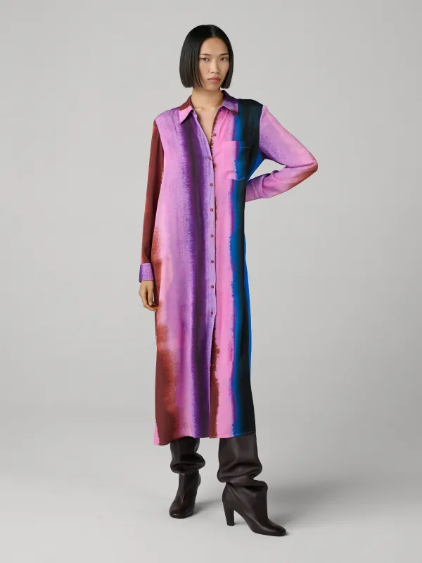 Carrie Silk Dress - Canal Stripe Big Pink Orchid