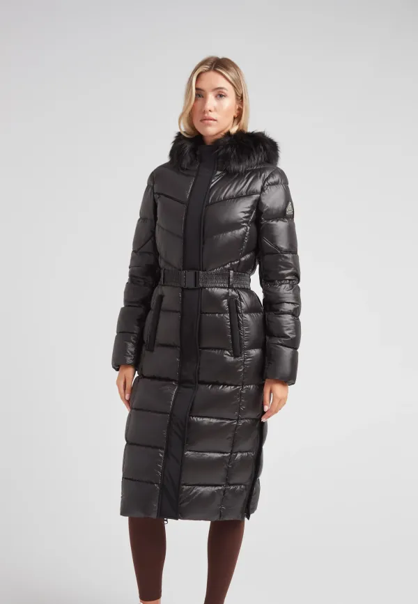 Diamond Belted Extra Long Down Coat Lux Black - Black/Black
