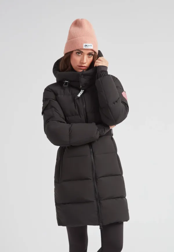 EZ Belted Down Puffer Coat Matt Black - Black/Stone