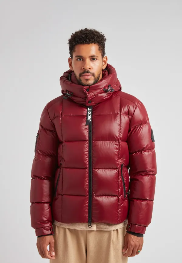 EZ Boxed Puffer Racer Jacket Lux Red - Dark Cranberry/Black