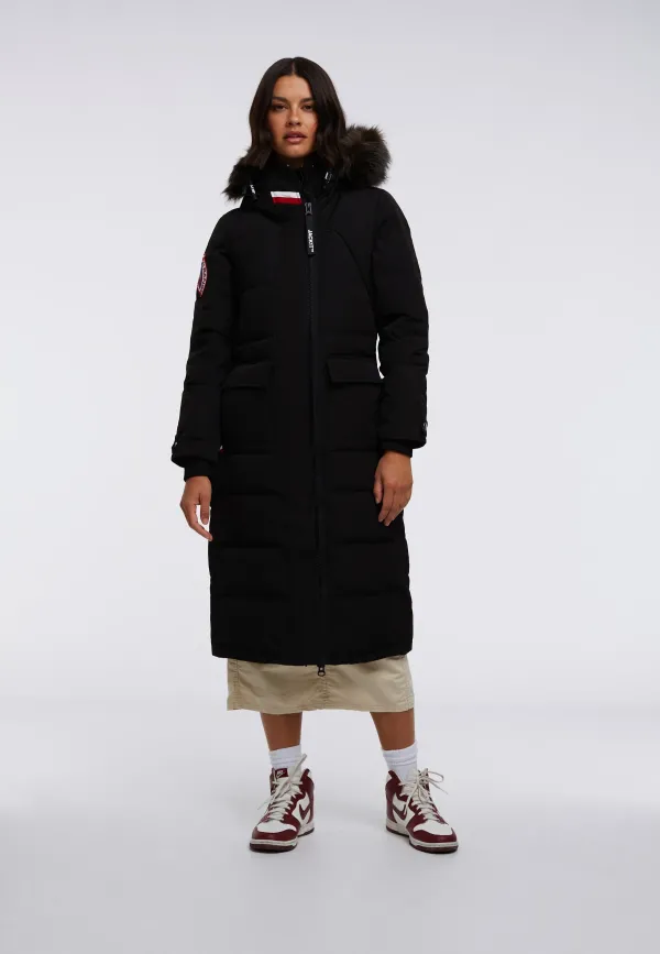 Neo Mountain Parka Extra Long Coat - Black/Dark Bear